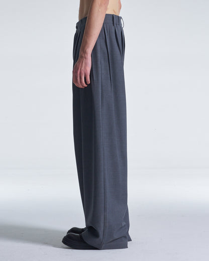HARRISON WONG / Wide Leg Wool Pants With Multi Pleats - Grey