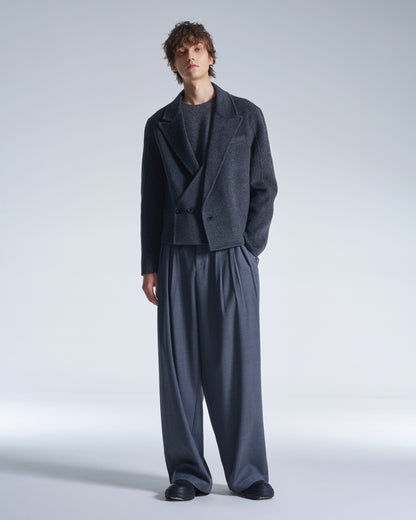 HARRISON WONG / Wide Leg Wool Pants With Multi Pleats - Grey