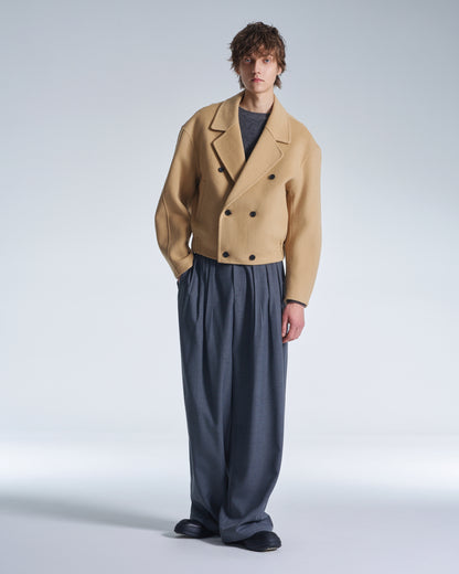 HARRISON WONG / Wide Leg Wool Pants With Multi Pleats - Grey