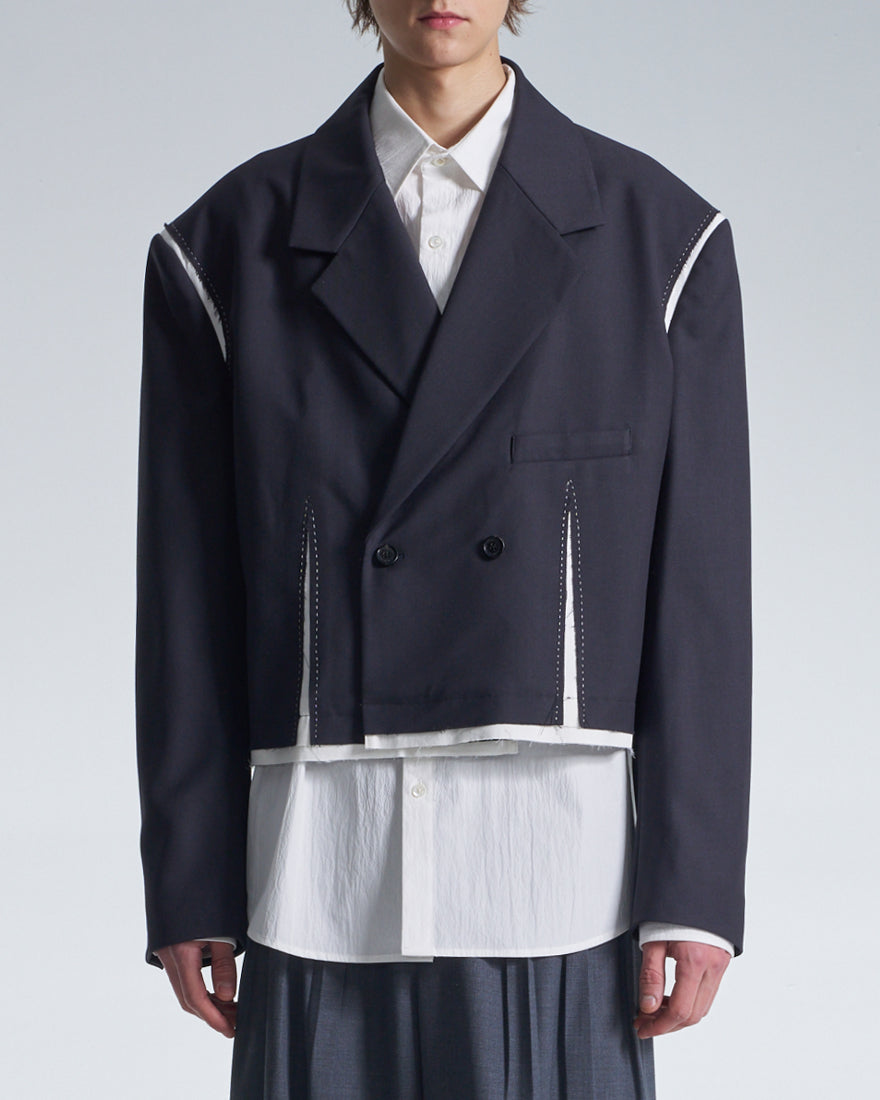 HARRISON WONG / Wide Shoulder Cropped Blazer With Raw Edge Trim