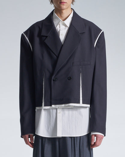 HARRISON WONG / Wide Shoulder Cropped Blazer With Raw Edge Trim