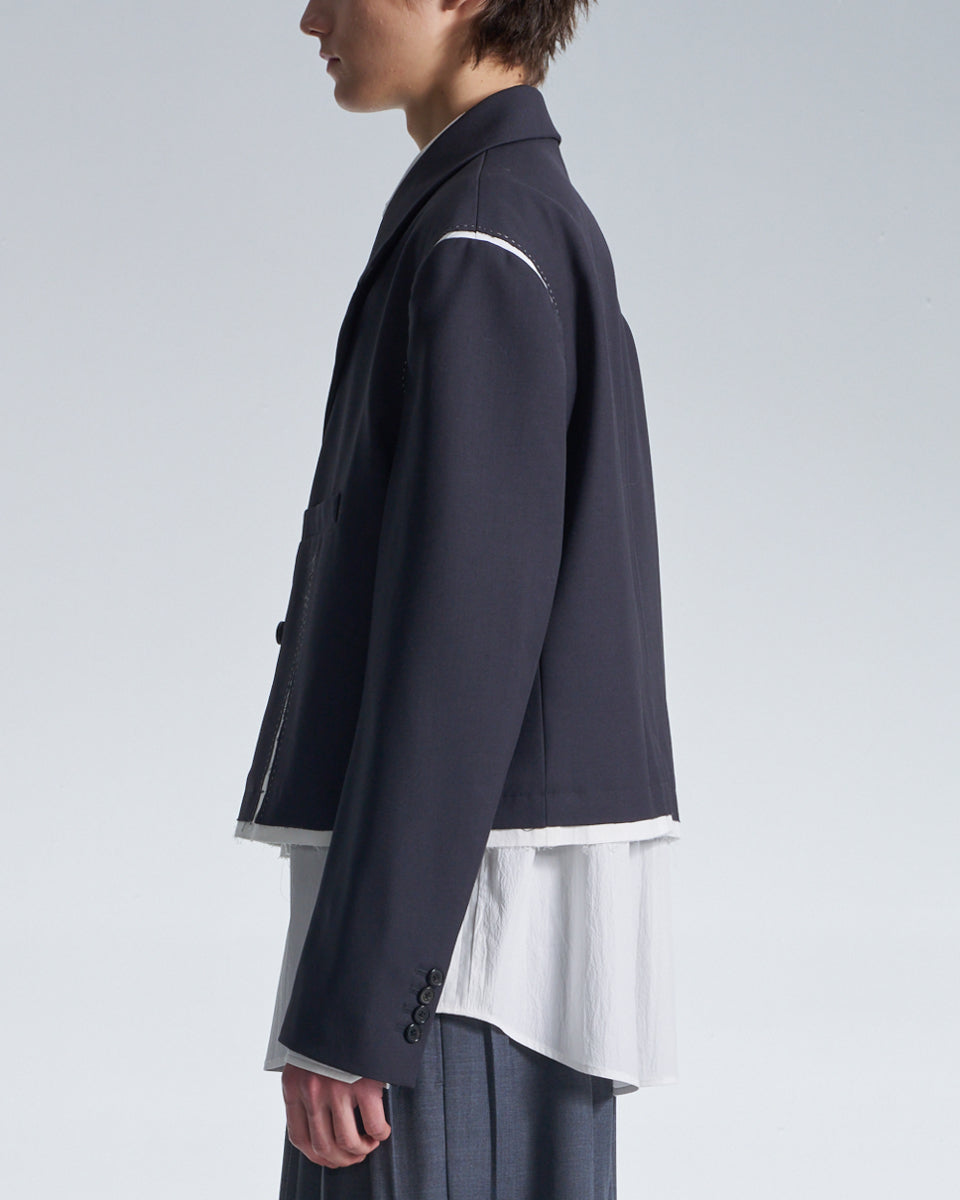 HARRISON WONG / Wide Shoulder Cropped Blazer With Raw Edge Trim