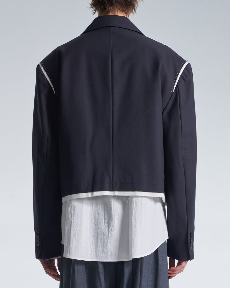 HARRISON WONG / Wide Shoulder Cropped Blazer With Raw Edge Trim