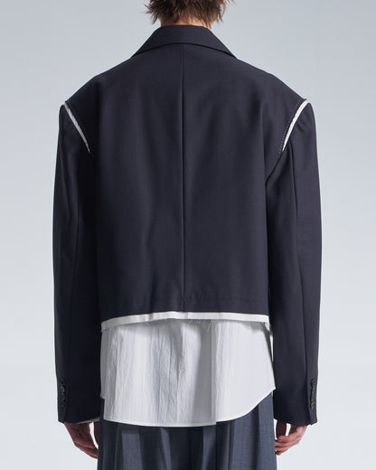 HARRISON WONG / Wide Shoulder Cropped Blazer With Raw Edge Trim