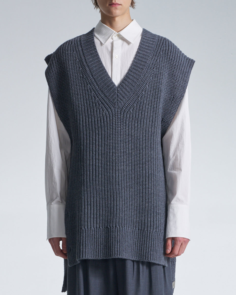 HARRISON WONG / Wide Shoulder Sleeveless Sweater - Grey