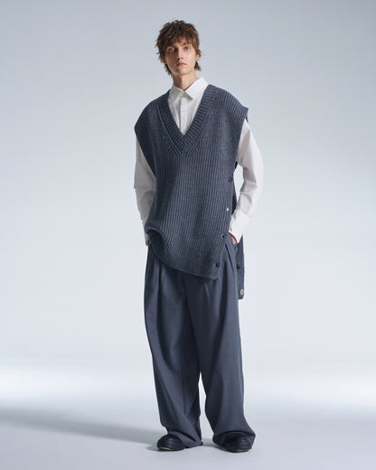 HARRISON WONG / Wide Shoulder Sleeveless Sweater - Grey