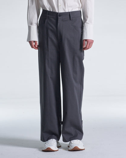 HARRISON WONG / Wide Leg Cotton Pants With Big Back Pockets - Grey