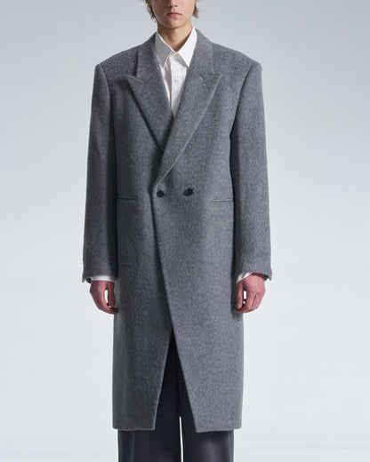 HARRISON WONG / Standard Fit Long Wool Coat With Power Shoulder - Grey