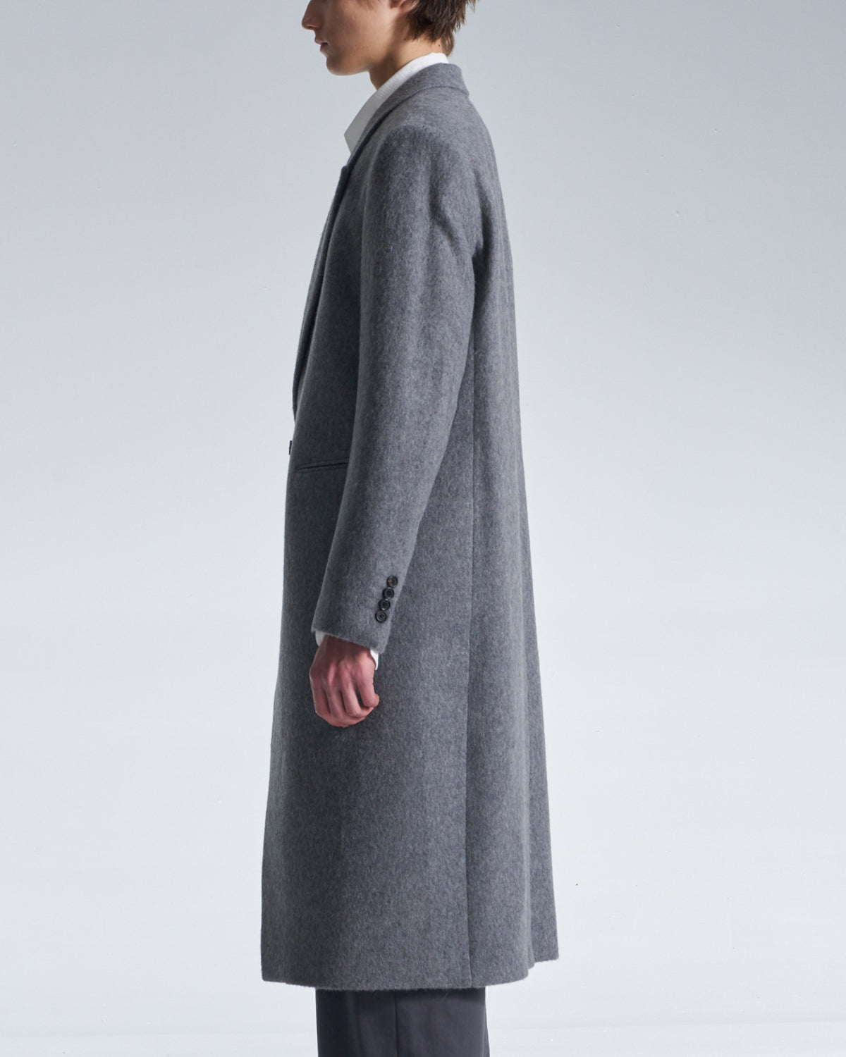 HARRISON WONG / Standard Fit Long Wool Coat With Power Shoulder - Grey