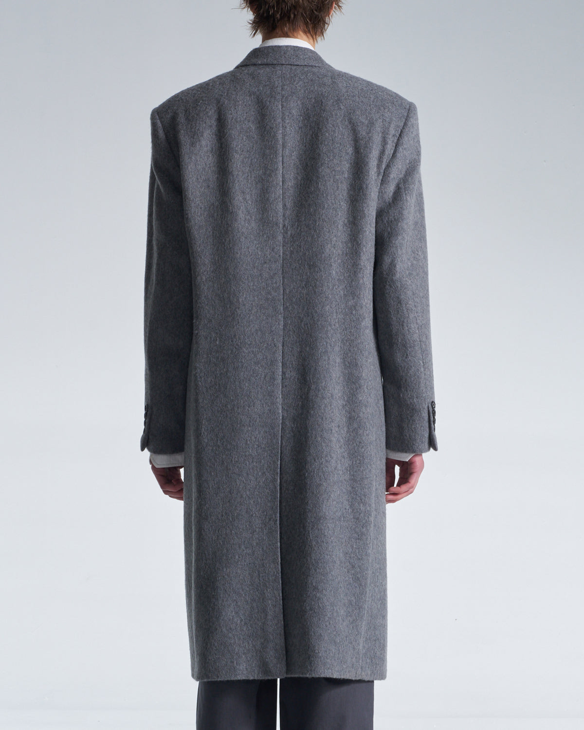 HARRISON WONG / Standard Fit Long Wool Coat With Power Shoulder - Grey