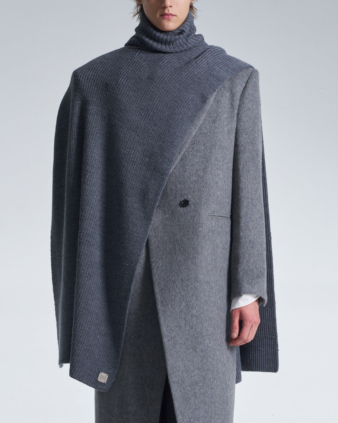 HARRISON WONG / Turtleneck Wool Cape - Grey