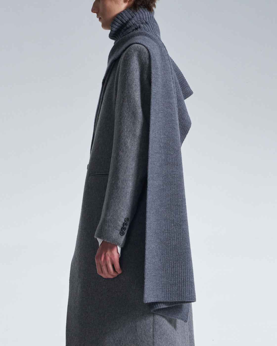 HARRISON WONG / Turtleneck Wool Cape - Grey