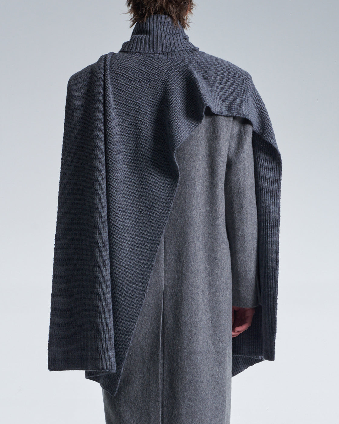 HARRISON WONG / Turtleneck Wool Cape - Grey
