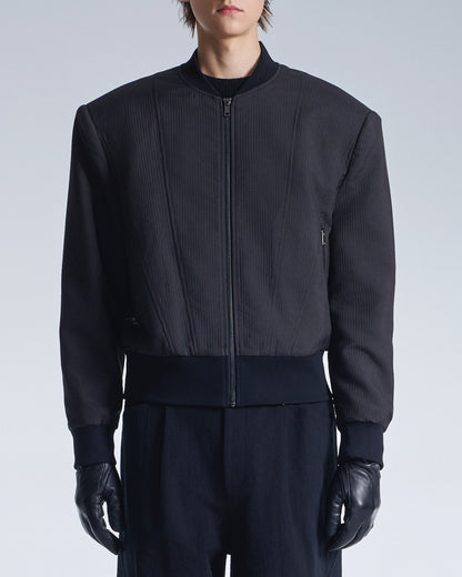 HARRISON WONG / Stripe Texture Zipper Jacket With Power Shoulder