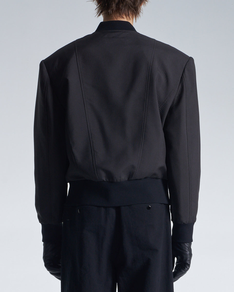 HARRISON WONG / Stripe Texture Zipper Jacket With Power Shoulder