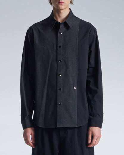 HARRISON WONG / Denim Shirt With Contrast Sleeve - Black