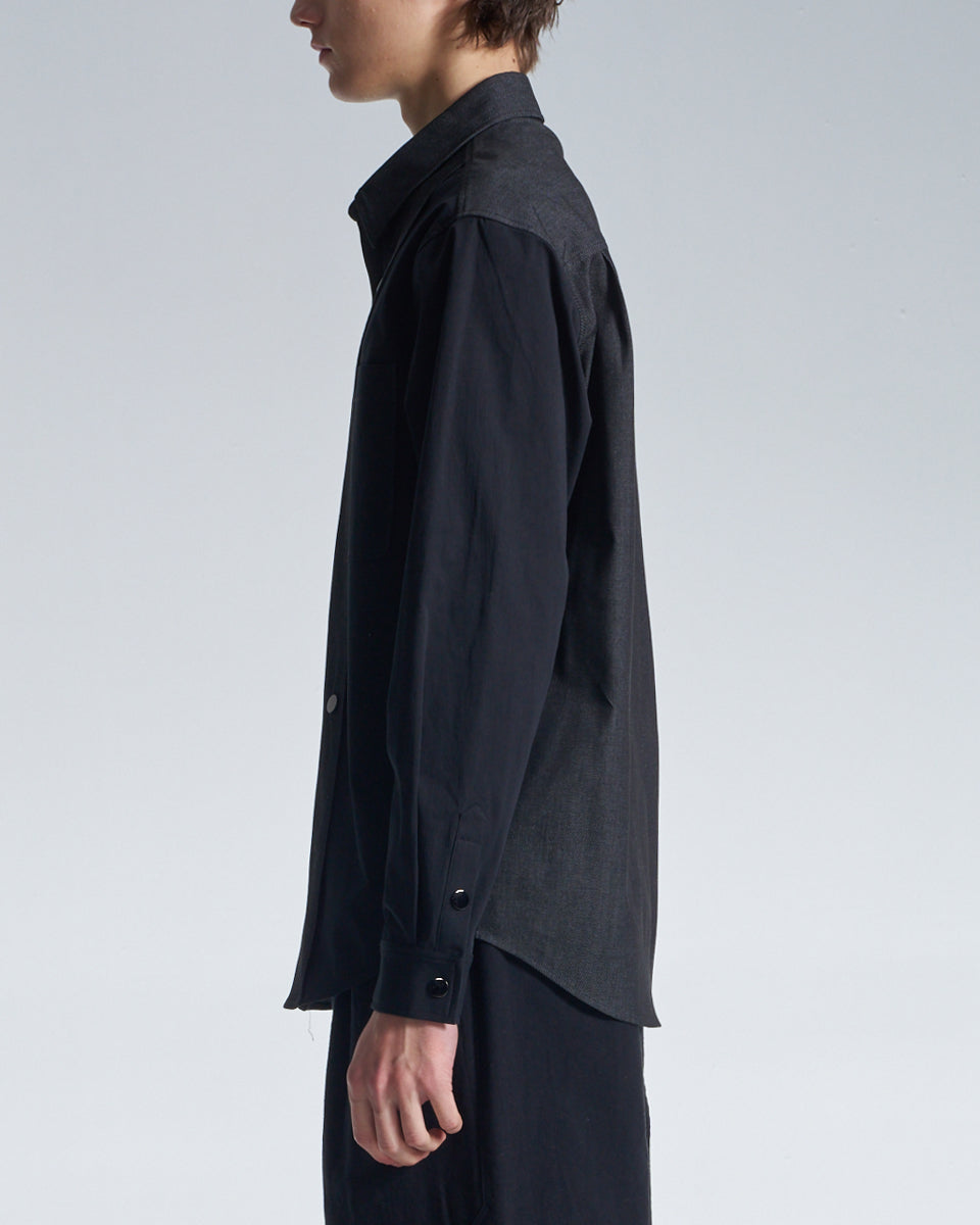 HARRISON WONG / Denim Shirt With Contrast Sleeve - Black
