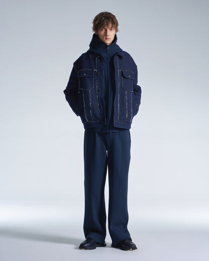 HARRISON WONG / Raw Edge Denim Jacket With Sandwich Knit Base