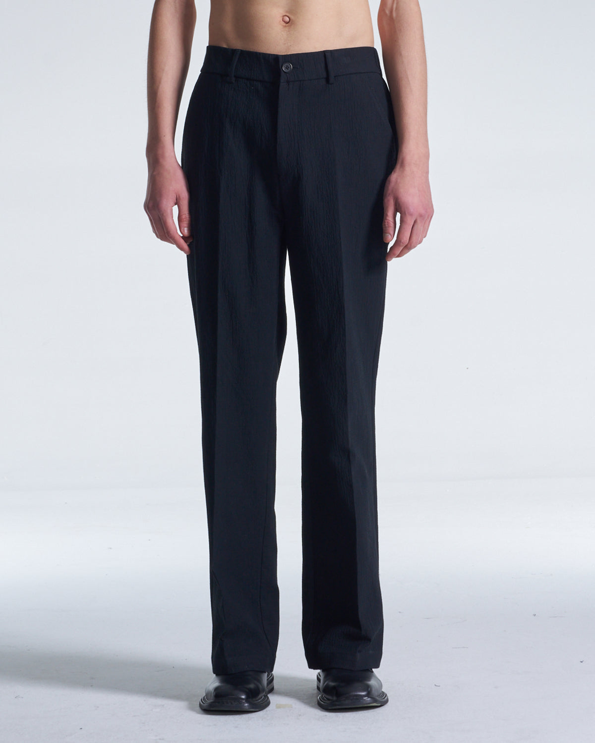 HARRISON WONG / Crepe Cotton Pants With Slight Bell Bottom - Black