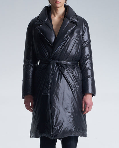 HARRISON WONG / Reversible Down Coat With Belt - Black + Grey