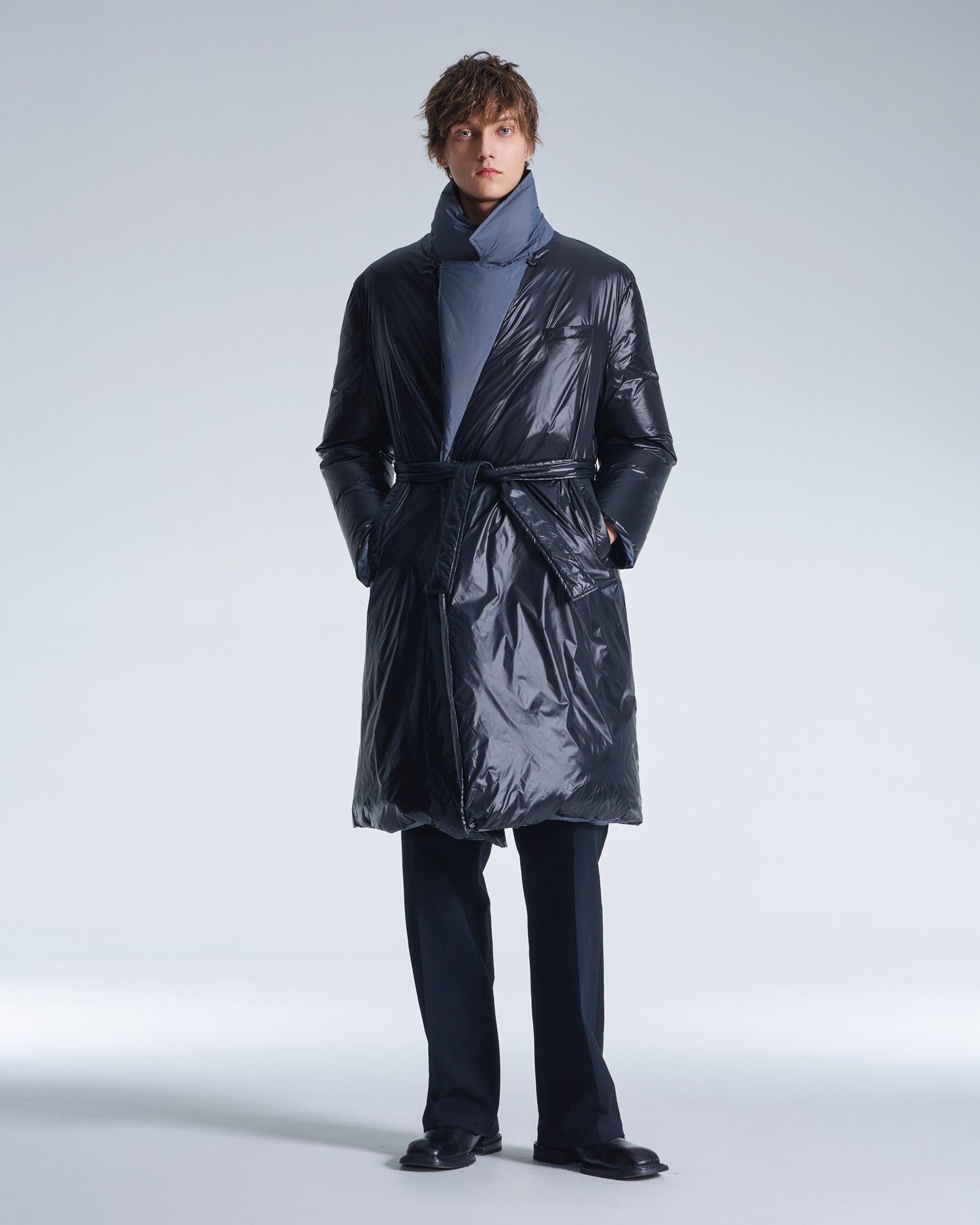 HARRISON WONG / Reversible Down Coat With Belt - Black + Grey