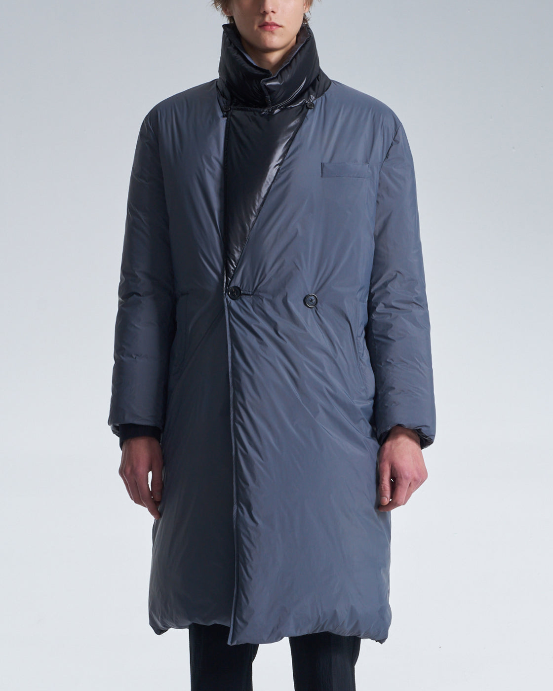 HARRISON WONG / Reversible Down Coat With Belt - Black + Grey
