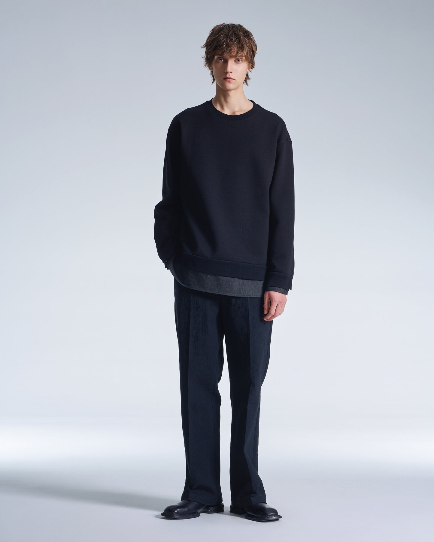 HARRISON WONG / Crepe Cotton Pants With Slight Bell Bottom - Black