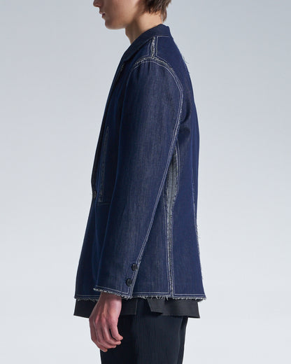 HARRISON WONG / Raw Edge Denim Blazer With Sandwich Knit Base