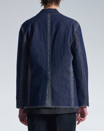 HARRISON WONG / Raw Edge Denim Blazer With Sandwich Knit Base