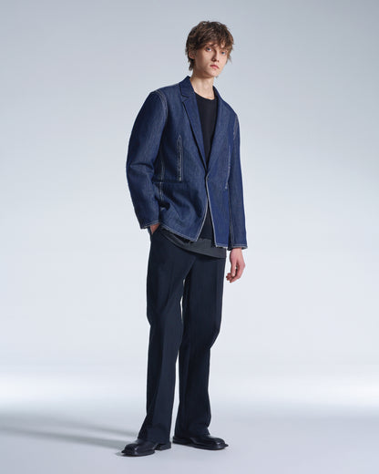 HARRISON WONG / Raw Edge Denim Blazer With Sandwich Knit Base