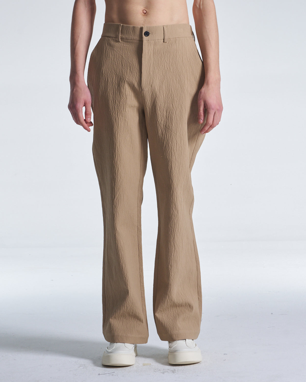 HARRISON WONG / Crepe Cotton Pants With Slight Bell Bottom - Peanut