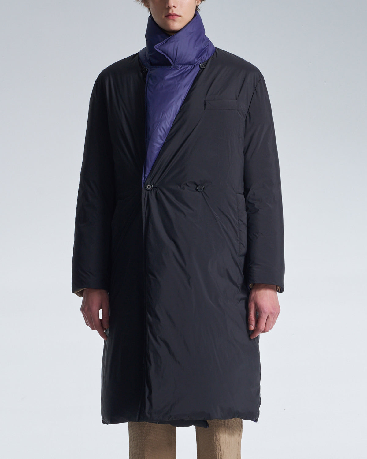 HARRISON WONG / Reversible Down Coat With Belt - Navy + Black