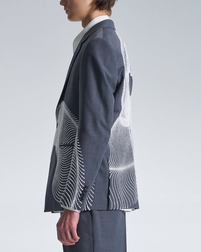 HARRISON WONG / Wool Blazer With Wavy Dots Lines Embroidery - Grey
