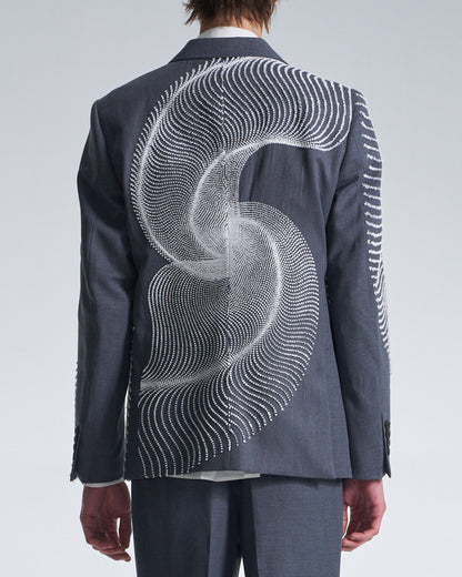 HARRISON WONG / Wool Blazer With Wavy Dots Lines Embroidery - Grey