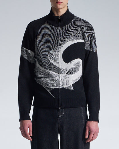 HARRISON WONG / Wool Zipper Cardigan With Twisted Wavy Lines Pattern