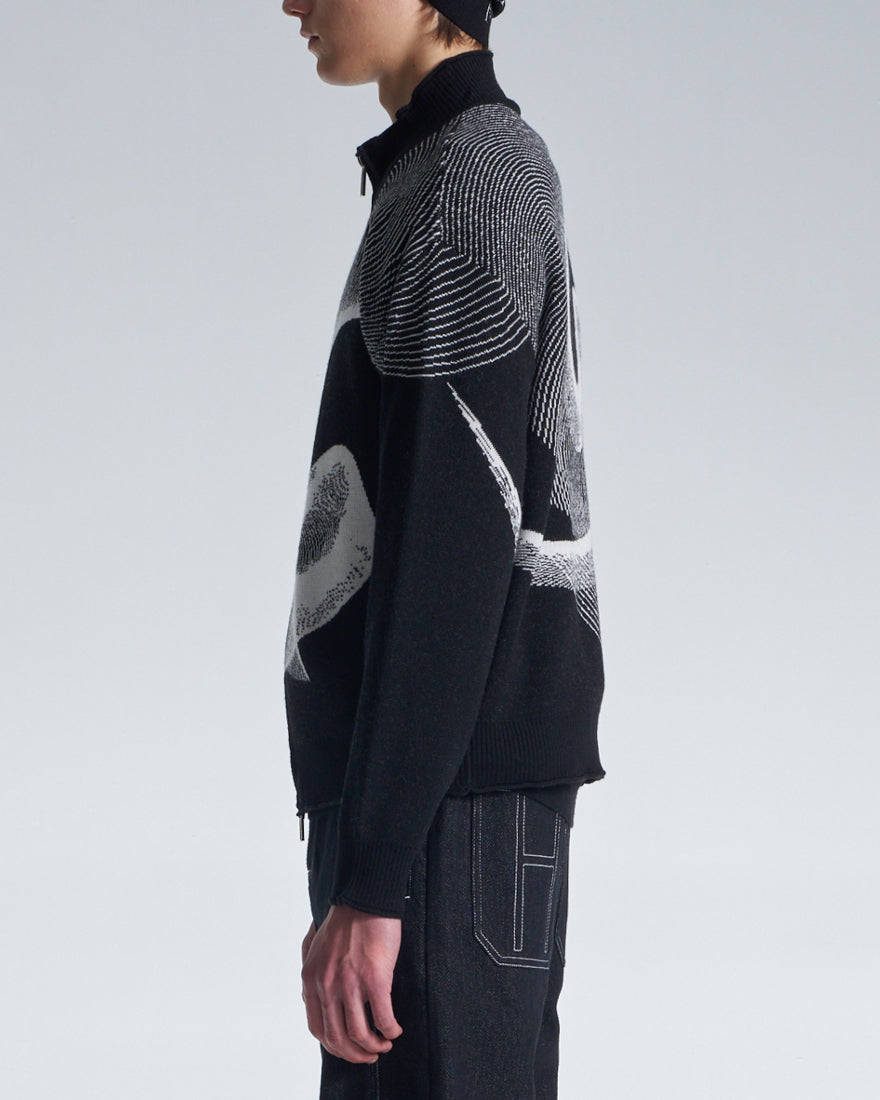 HARRISON WONG / Wool Zipper Cardigan With Twisted Wavy Lines Pattern