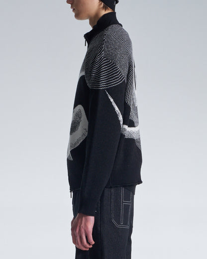 HARRISON WONG / Wool Zipper Cardigan With Twisted Wavy Lines Pattern