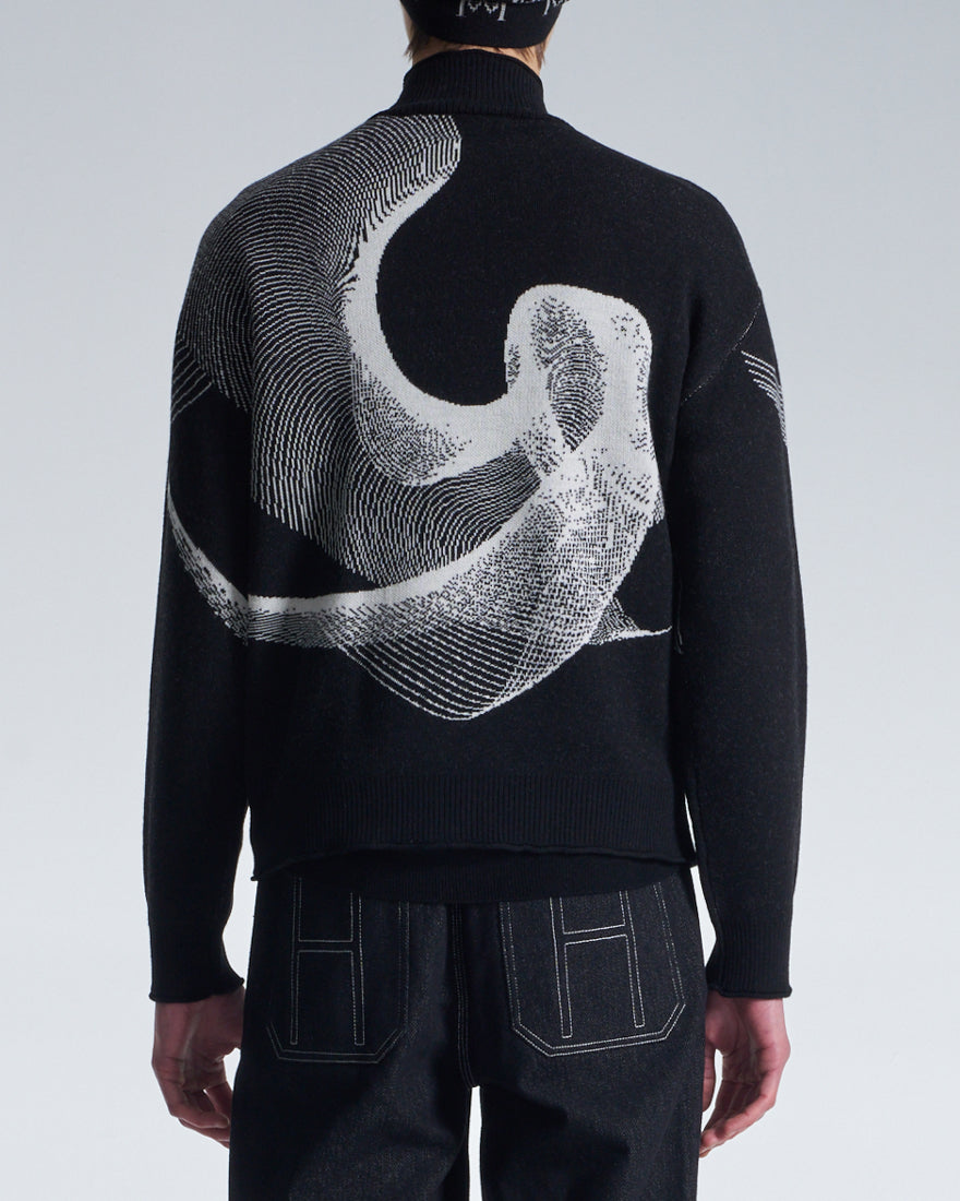 HARRISON WONG / Wool Zipper Cardigan With Twisted Wavy Lines Pattern