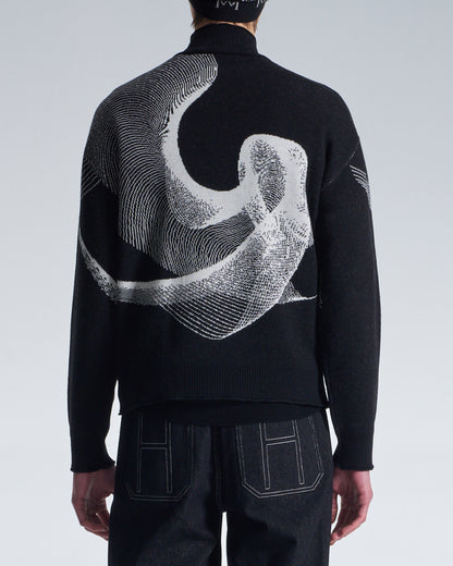 HARRISON WONG / Wool Zipper Cardigan With Twisted Wavy Lines Pattern