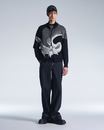 HARRISON WONG / Wool Zipper Cardigan With Twisted Wavy Lines Pattern