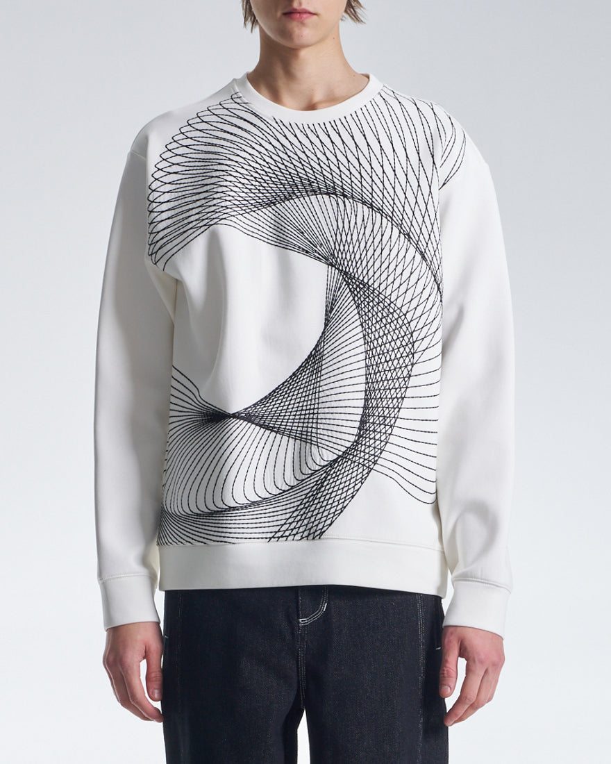 HARRISON WONG / Sweatshirt With Twisted Wavy Lines Embroidery - White
