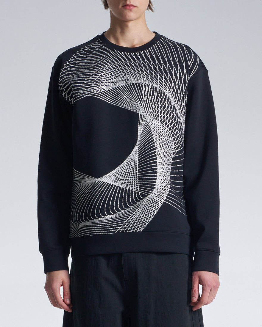 HARRISON WONG / Sweatshirt With Twisted Wavy Lines Embroidery - Black