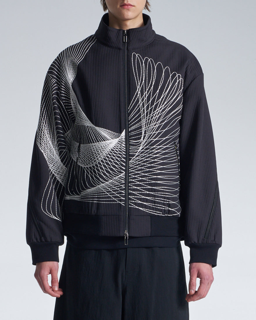 HARRISON WONG / Stand Collar Jacket With Twisted Wavy Lines Embroidery
