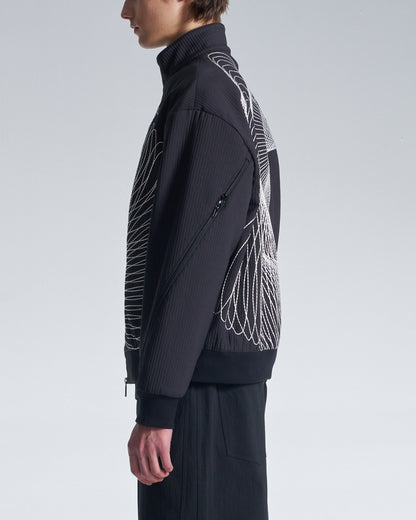 HARRISON WONG / Stand Collar Jacket With Twisted Wavy Lines Embroidery