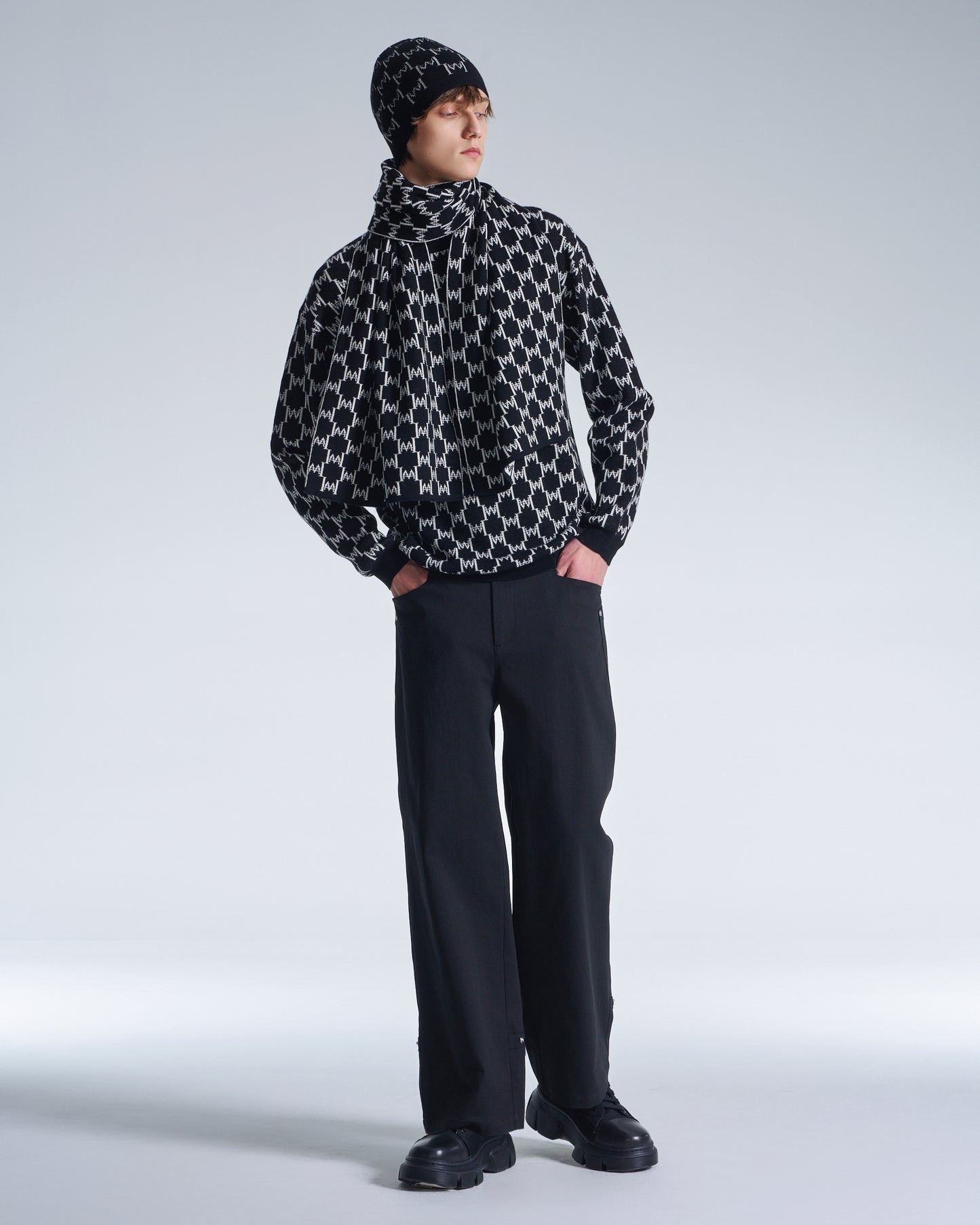 HARRISON WONG / Logo Monogram Wool Scarf