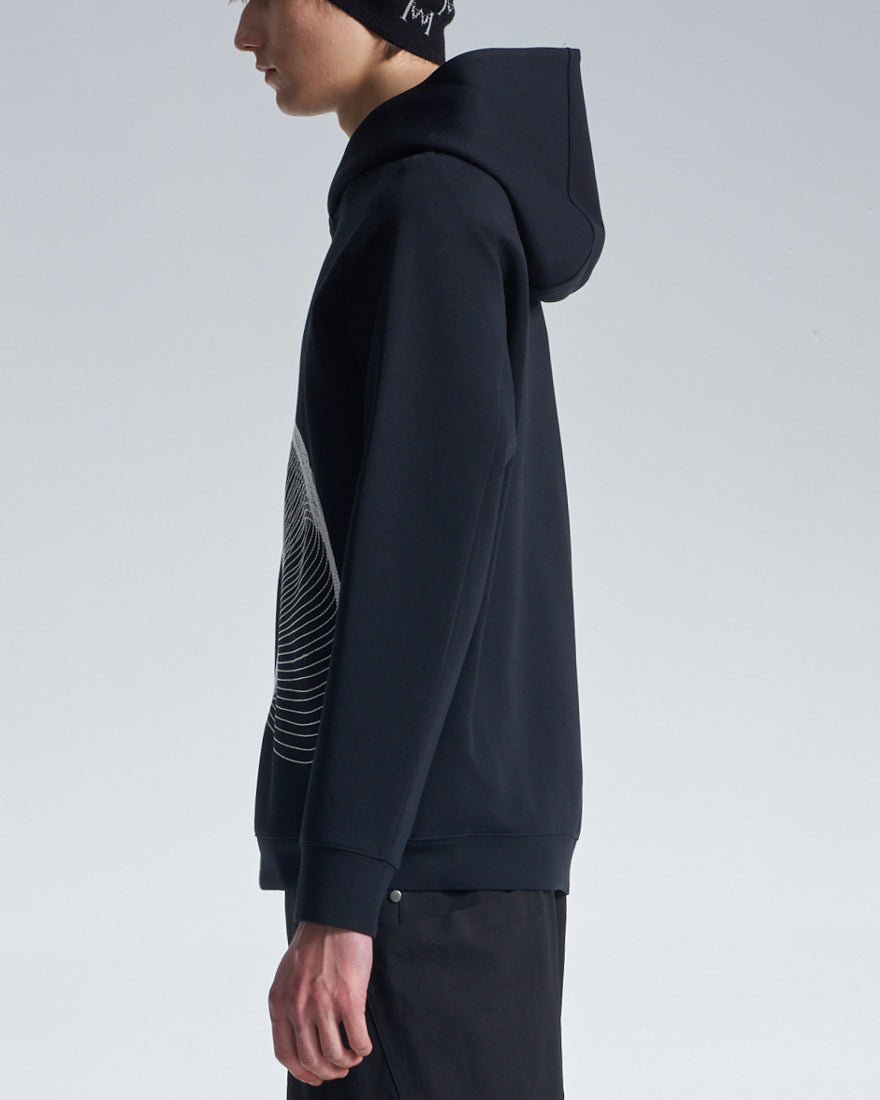 HARRISON WONG / Hoodie With Twisted Wavy Lines Embroidery - Black
