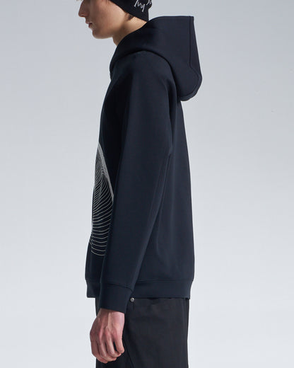 HARRISON WONG / Hoodie With Twisted Wavy Lines Embroidery - Black