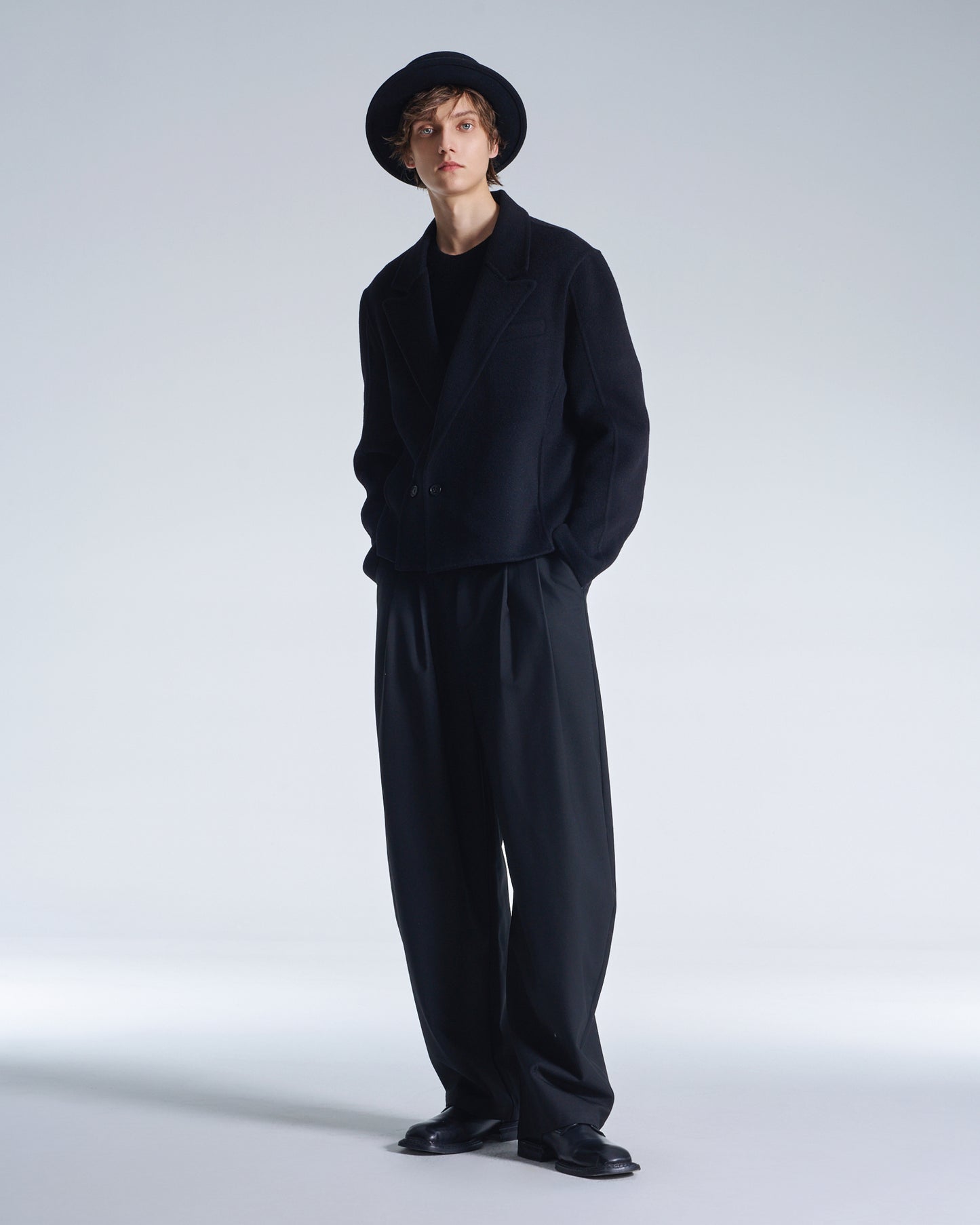 HARRISON WONG / Double Faced Wool Cropped Blazer - Black