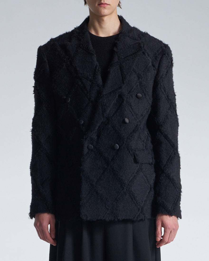 HARRISON WONG / Ripped Diamond Pattern No Collar DB Blazer