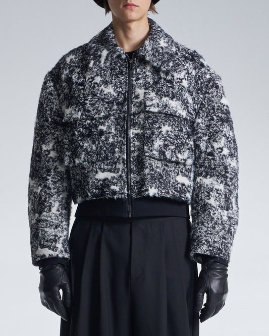 HARRISON WONG / Hairy Abstract Jacquard Cropped Zipper Jacket